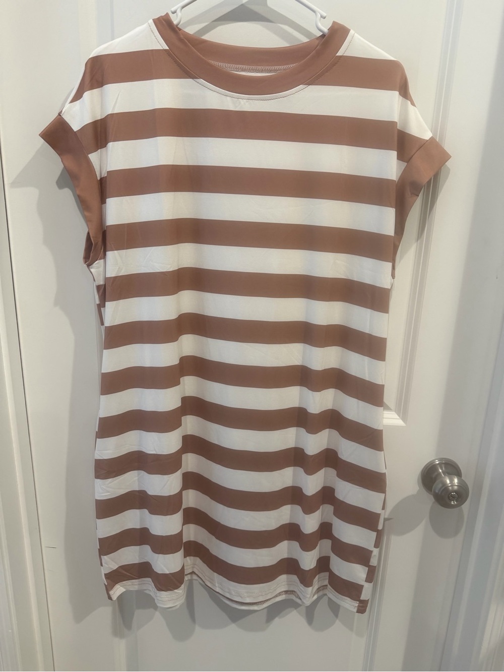 Striped Short Sleeve Dress With Pockets Size Large